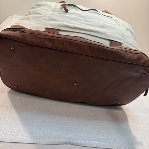 Canvas Weekender Duffle Bag Cream Brown Shoe Compartment Travel - Picture 7 of 13
